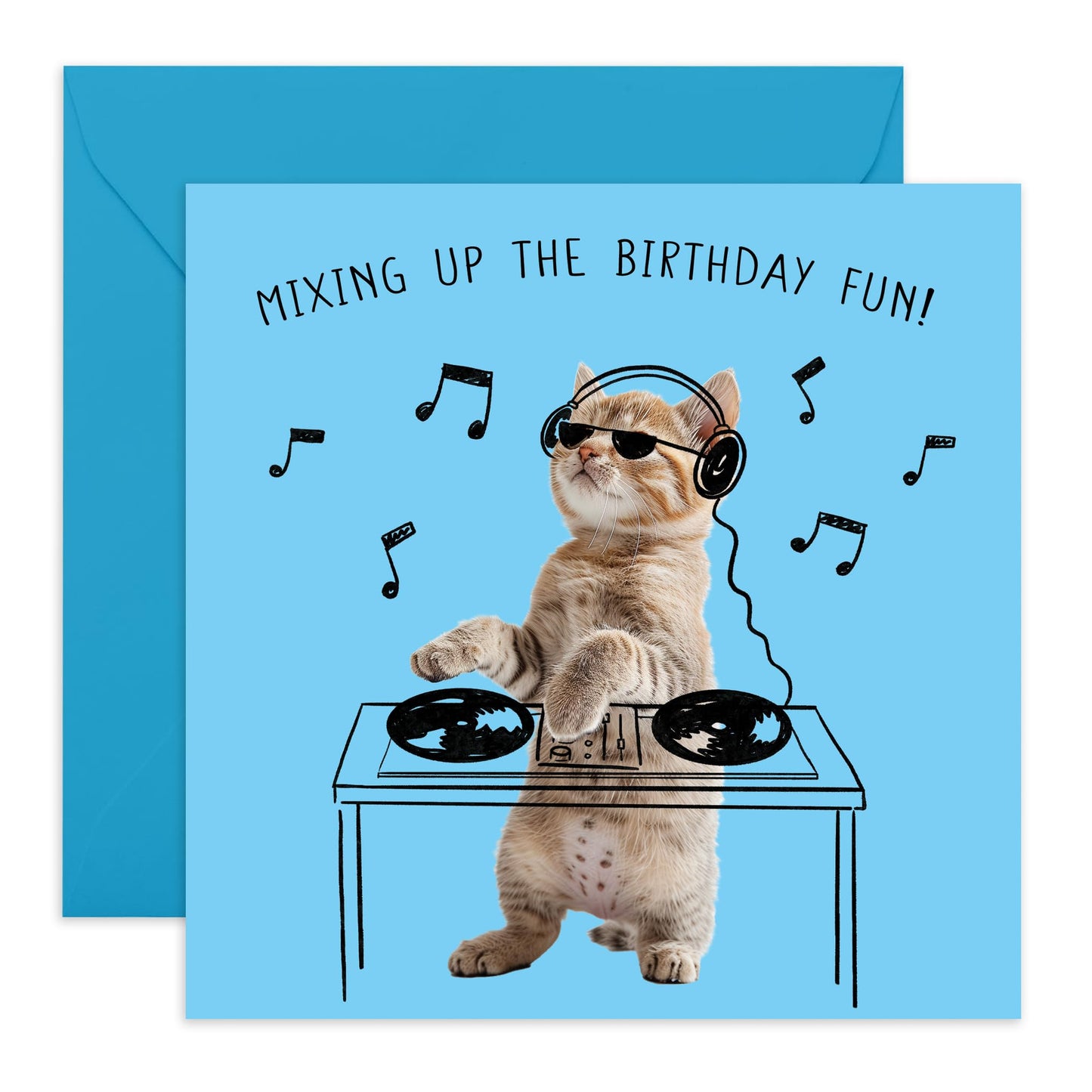 Birthday Card - 'DJ CAT BIRTHDAY FUN' - Perfect for Celebrating with a Musical Twist and Feline Flair - Ideal for Adding a Groovy and Fun Touch to Their Special Day - Comes With Stickers By Central 23