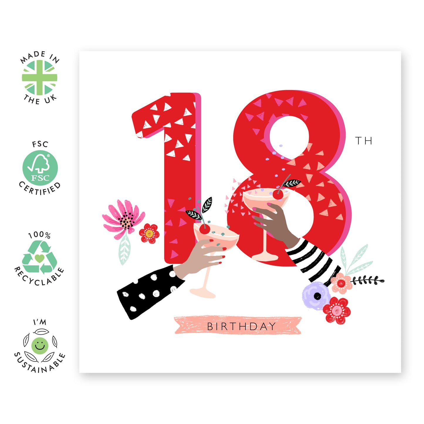18th Birthday Card For Her - 18 Clink Glasses - Happy Eighteenth Birthday Cards Daughter - 18 Year Old Gifts For Best Friend Women Her - From Mum Dad - Comes With Stickers By Central 23