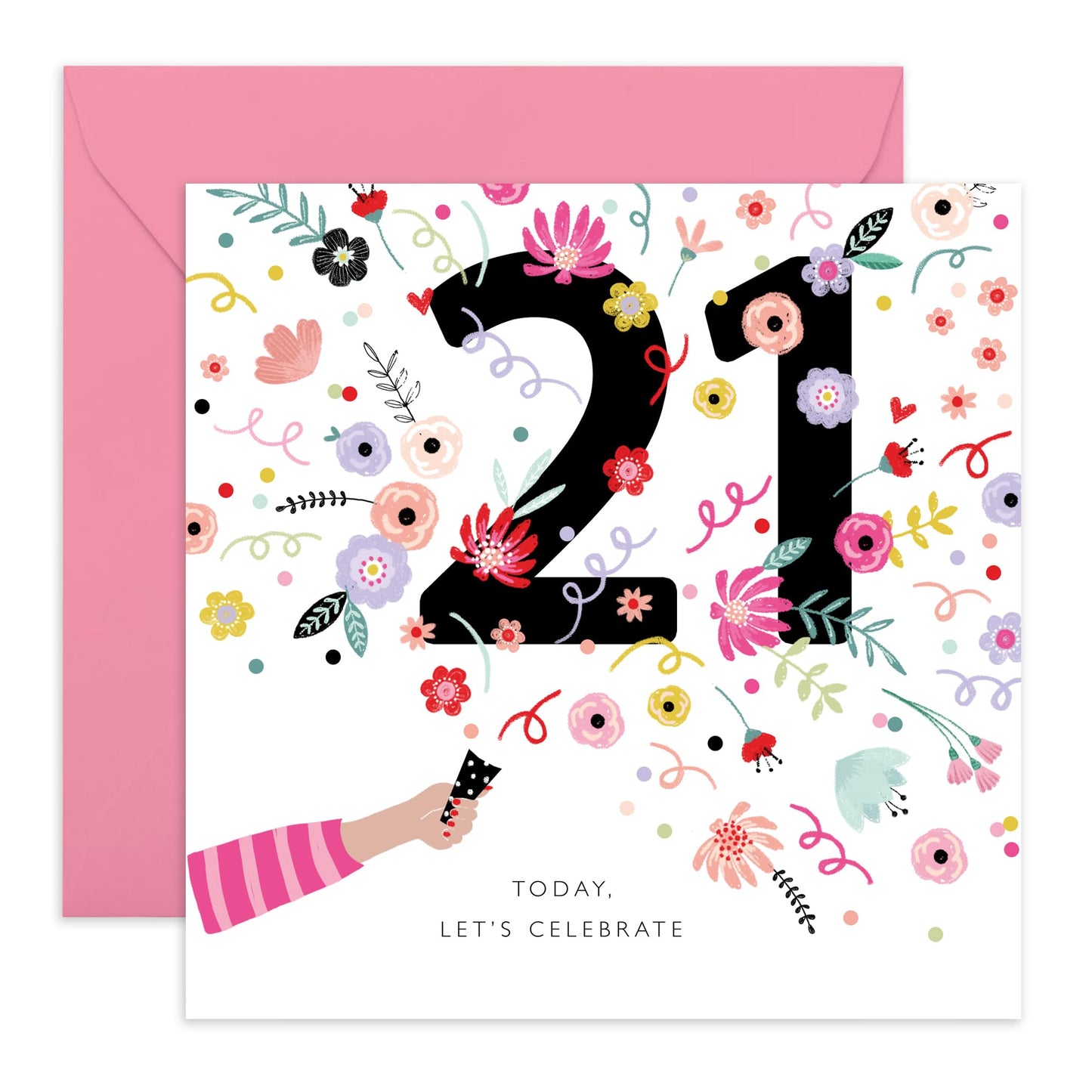 Birthday Card For Her - 21st Floral Confetti - Happy Twenty-first Birthday Card - Happy 21st Birthday Cards - Gifts For Daughter Niece - From Mum Dad - Comes With Fun Stickers By Central