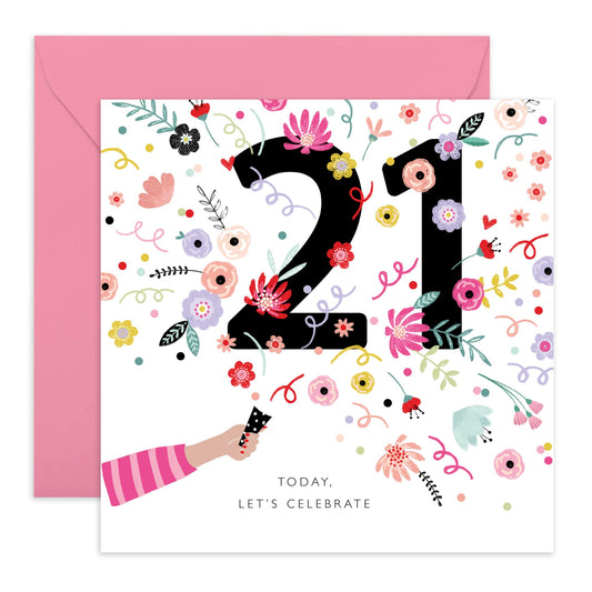 Birthday Card For Her - 21st Floral Confetti - Happy Twenty-first Birthday Card - Happy 21st Birthday Cards - Gifts For Daughter Niece - From Mum Dad - Comes With Fun Stickers By Central
