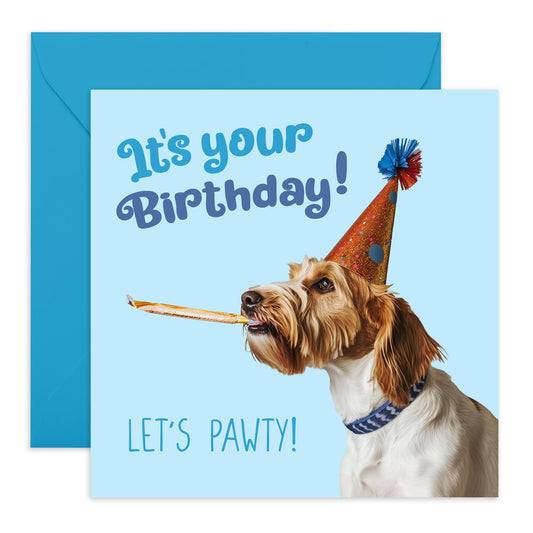 Birthday Greeting Card - 'BIRTHDAY DOG LET'S PAWTY' - Ideal for Celebrating with Fun & Party - Perfect for Dog Lovers and Adding a Playful Twist to the Special Day - Comes With Stickers By Central 23