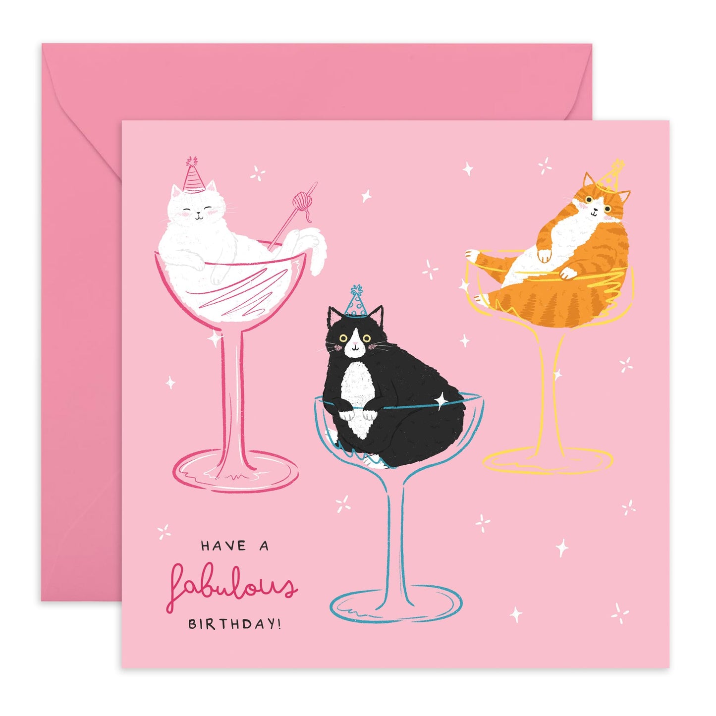 Cute Birthday Card – "Cocktail Cats" – Greeting Card for Fur Mums, Dads, Animal and Pet Lovers, Friends, Family, Colleagues- Adorable & Fabulous- Comes with Fun Stickers