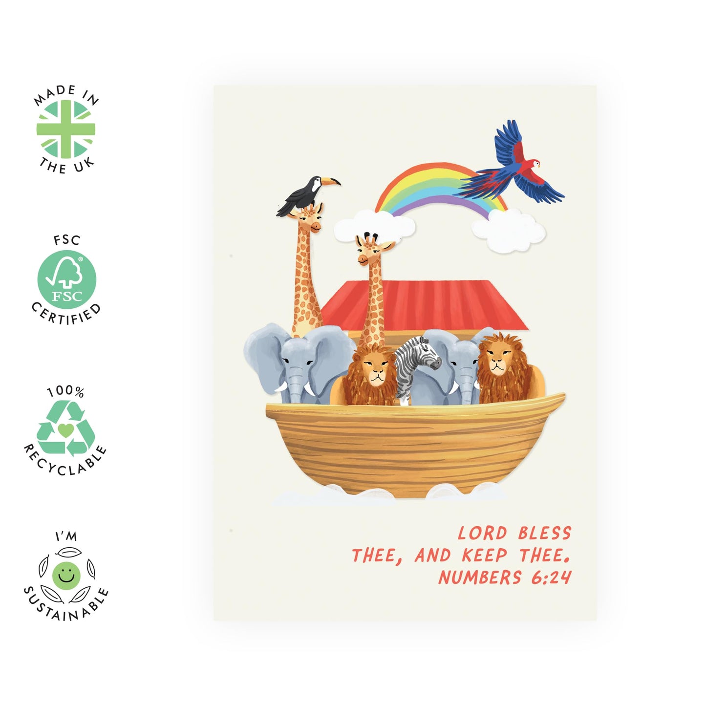 Christening Card - Noah's Ark Themed - Greeting Cards For Dedication, Baby Shower - Kids Birthday Card - Celebration Cards For Son Daughter Niece Nephew - Comes With Stickers - By Central 23