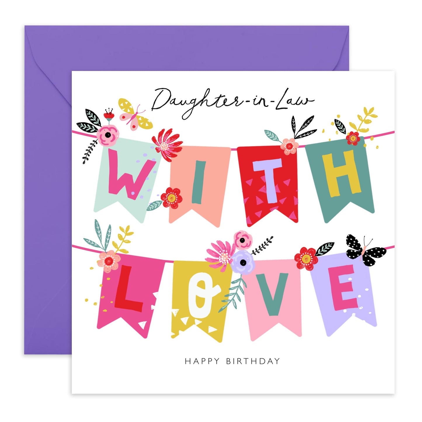 Daughter In Law Birthday Card For Her - Heartfelt Greeting Cards For Women - With Love Party Banner - Sweet Bday Gifts And Presents For Daughter-in-law - Comes With Cute Stickers - By Central 23
