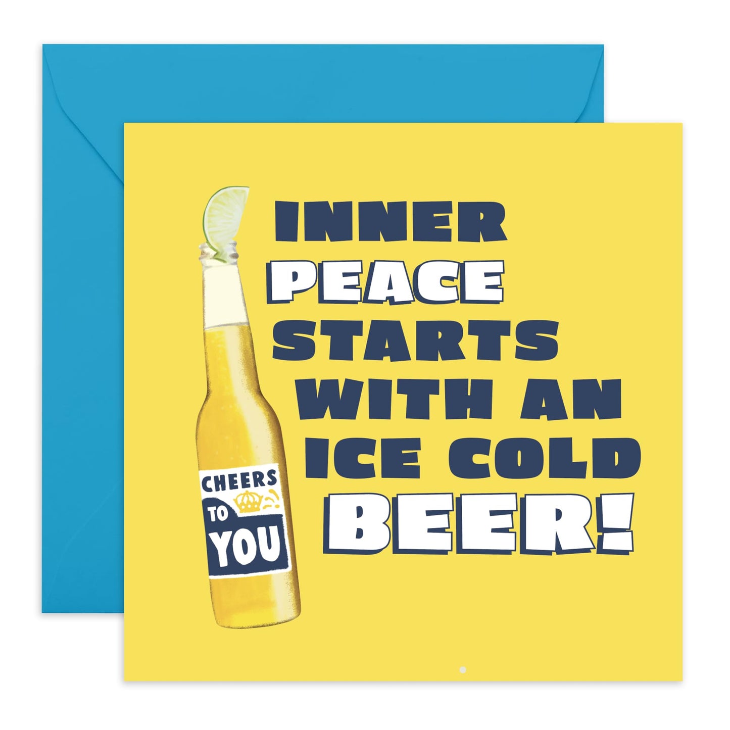 Drinking Joke Greeting Card - 'Inner Peace Beer' - Gift for Friends, BFFs, Dad, Buddies, Mates, Colleagues, Coworker, Bruv, Bro - Ice Cold - Comes with Fun Stickers