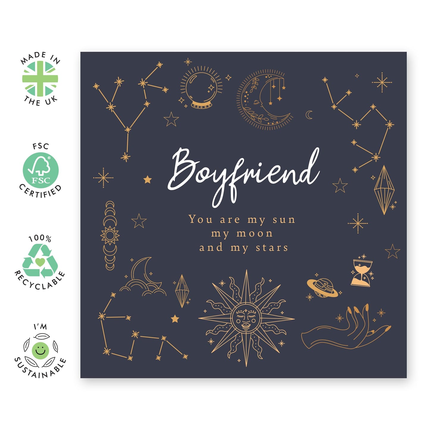 Romantic Greeting Card - 'BF SON MOON STARS' - Perfect for Celebrating Love and Family Bonds with a Whimsical Touch - Ideal for Partners Boyfriends and Loved Ones - Comes With Stickers By Central 23