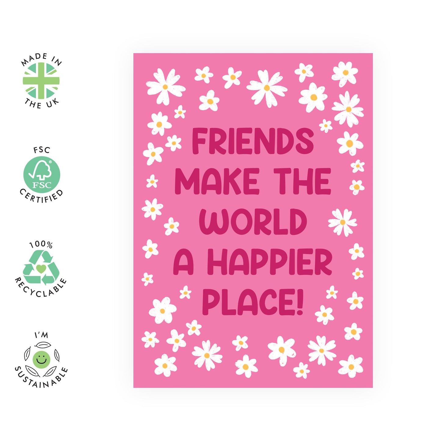 Lovely Birthday Card About Friendship - 'Friends Happier Place Flowers' - Bestie, Girlfriends, BFF, Her, Sister, Sis, Partners - Happy, Caring & Supporting - Comes with Fun Stickers