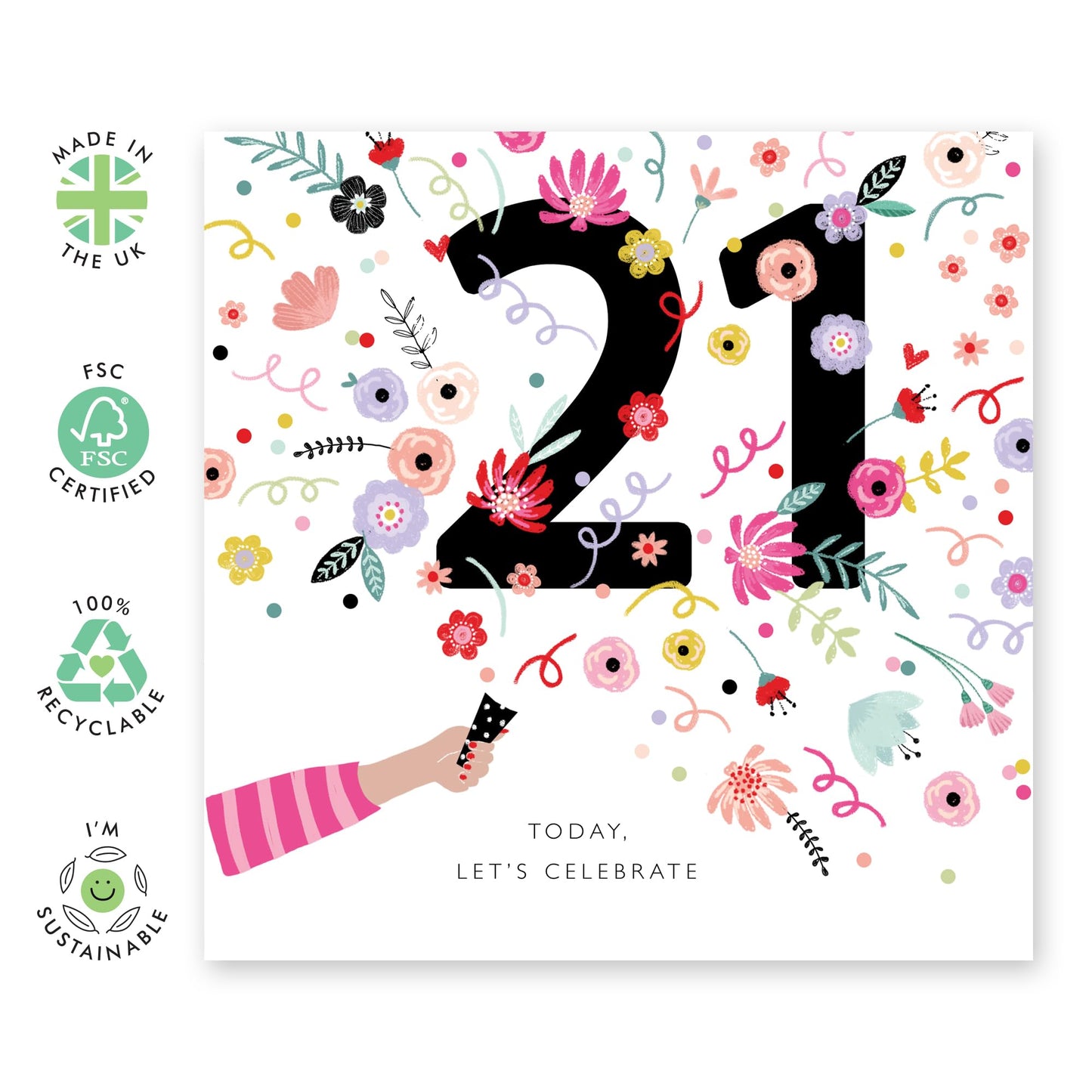 Birthday Card For Her - 21st Floral Confetti - Happy Twenty-first Birthday Card - Happy 21st Birthday Cards - Gifts For Daughter Niece - From Mum Dad - Comes With Fun Stickers By Central