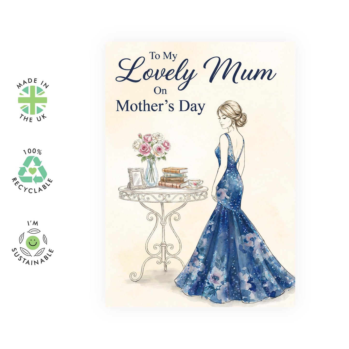 Mother’s Day Card – Lovely Mum Gown - Appreciation Greetings for Mums Mama Mummy Her Wife Ladies Women from Son Daughter Family - Comes with Sweet Stickers