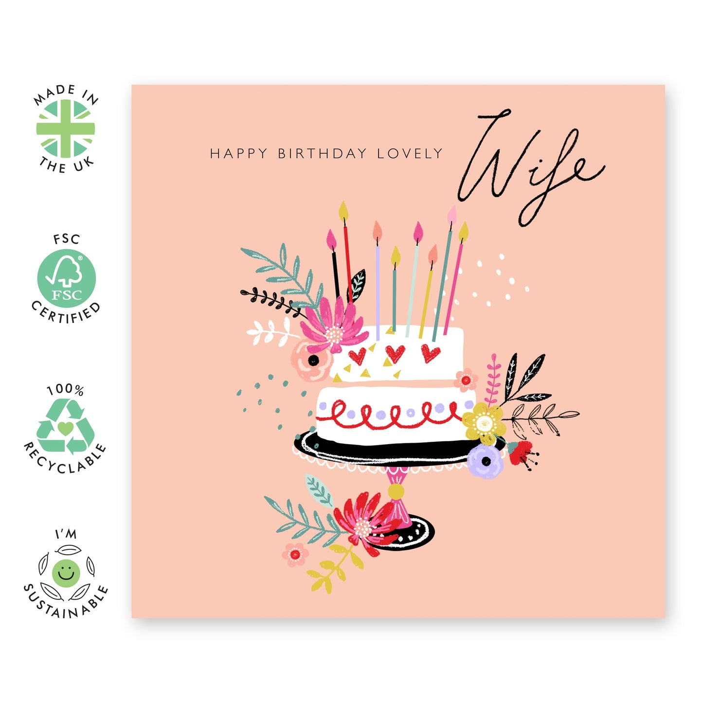 Happy Birthday Cards For Wife - To My Lovely Wife - Sweet Wife Birthday Cards Floral - Bday Cake - Tendy Greeting Cards From Husband - Wife Gifts For Women - Comes With Cute Stickers By Central 23