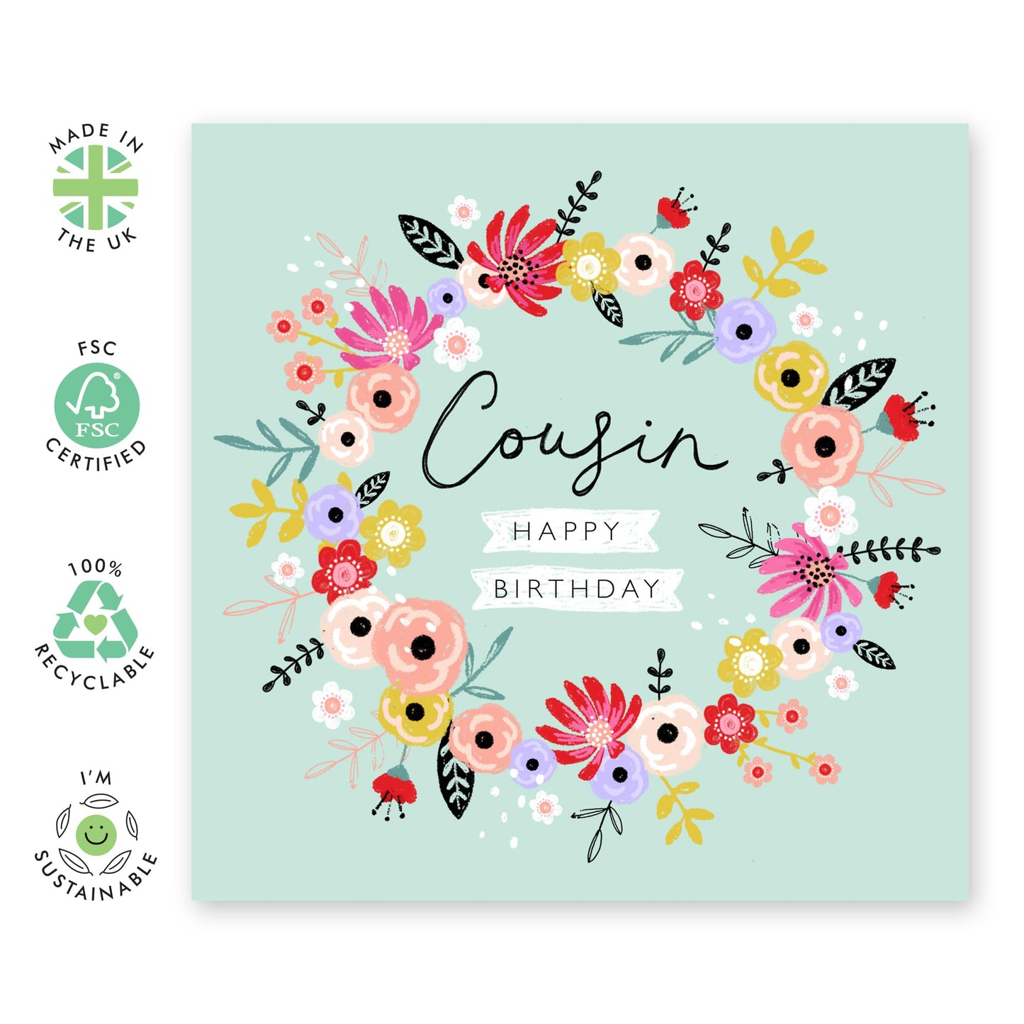 Flower Birthday Card For Cousin - Happy Birthday Card For Her Women Female Ladies - Pretty Floral Cards For Cousins - Elegant Gift For Women - Comes With Stickers - By Central 23