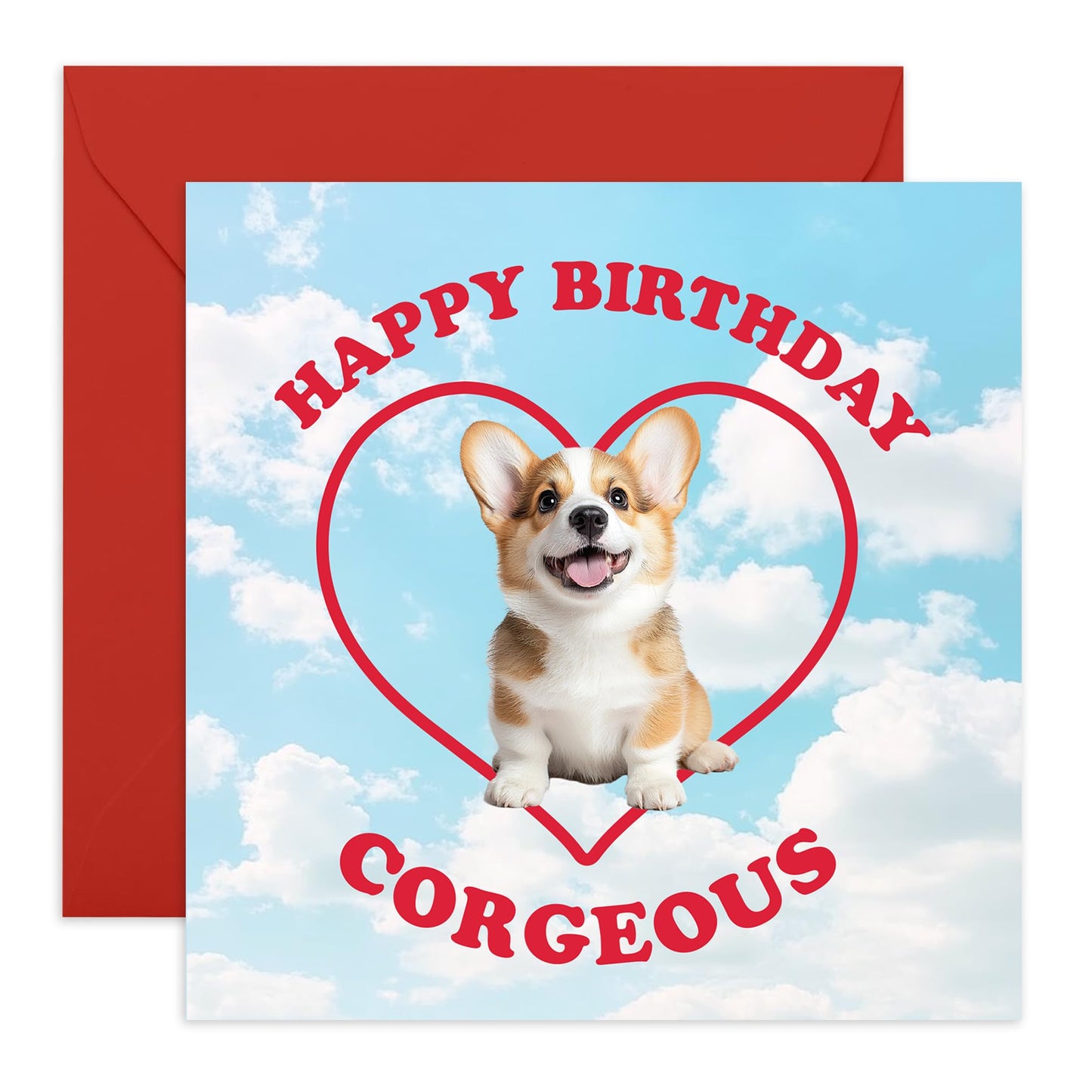 Adorable Corgi Birthday Card for Dog Lovers - Funny "Happy Birthday Corgeous" Design for Him, Her, Partner, or Friend - Cute Puppy Greeting Card with Red Envelope