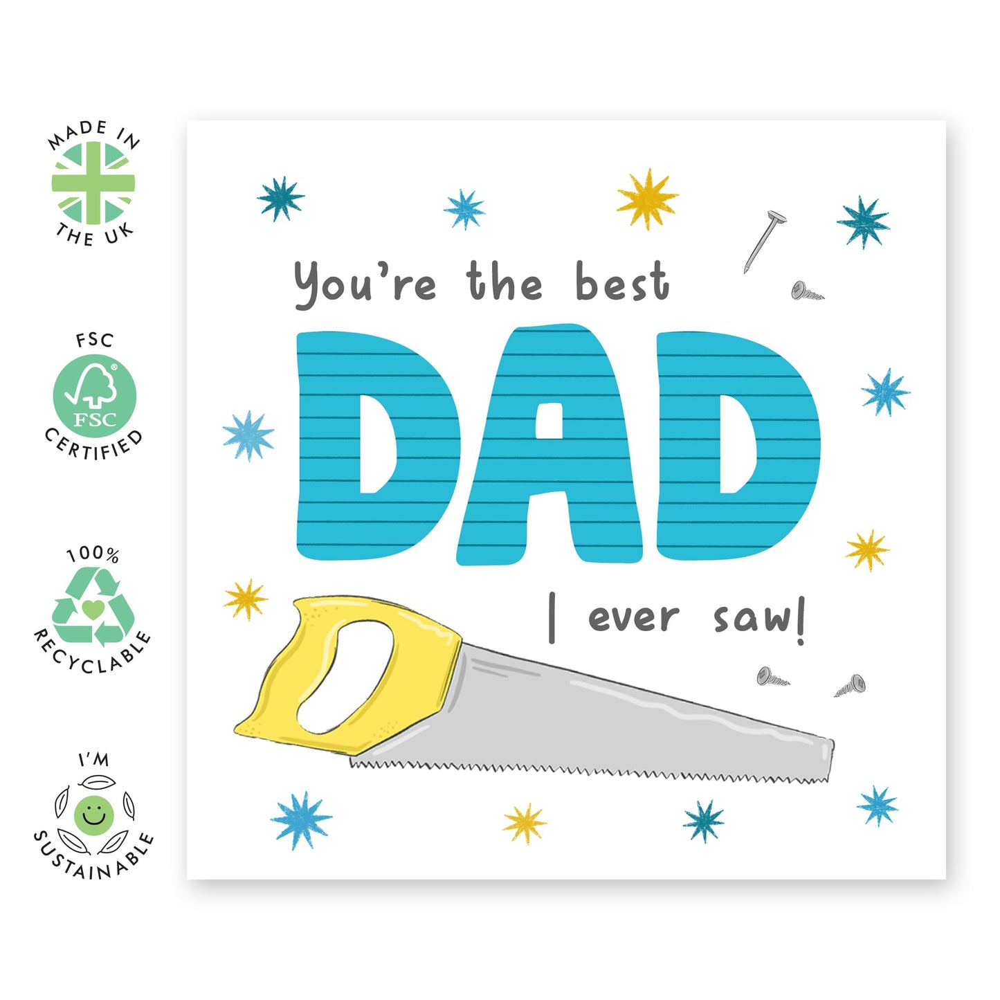 Greeting Card - 'BEST DAD I SAW' - Ideal for Showing Love for Dad Daddy Father Who Means the Most - Perfect for Celebrating Your Dads Special Day or Just Because- Comes With Stickers By Central 23