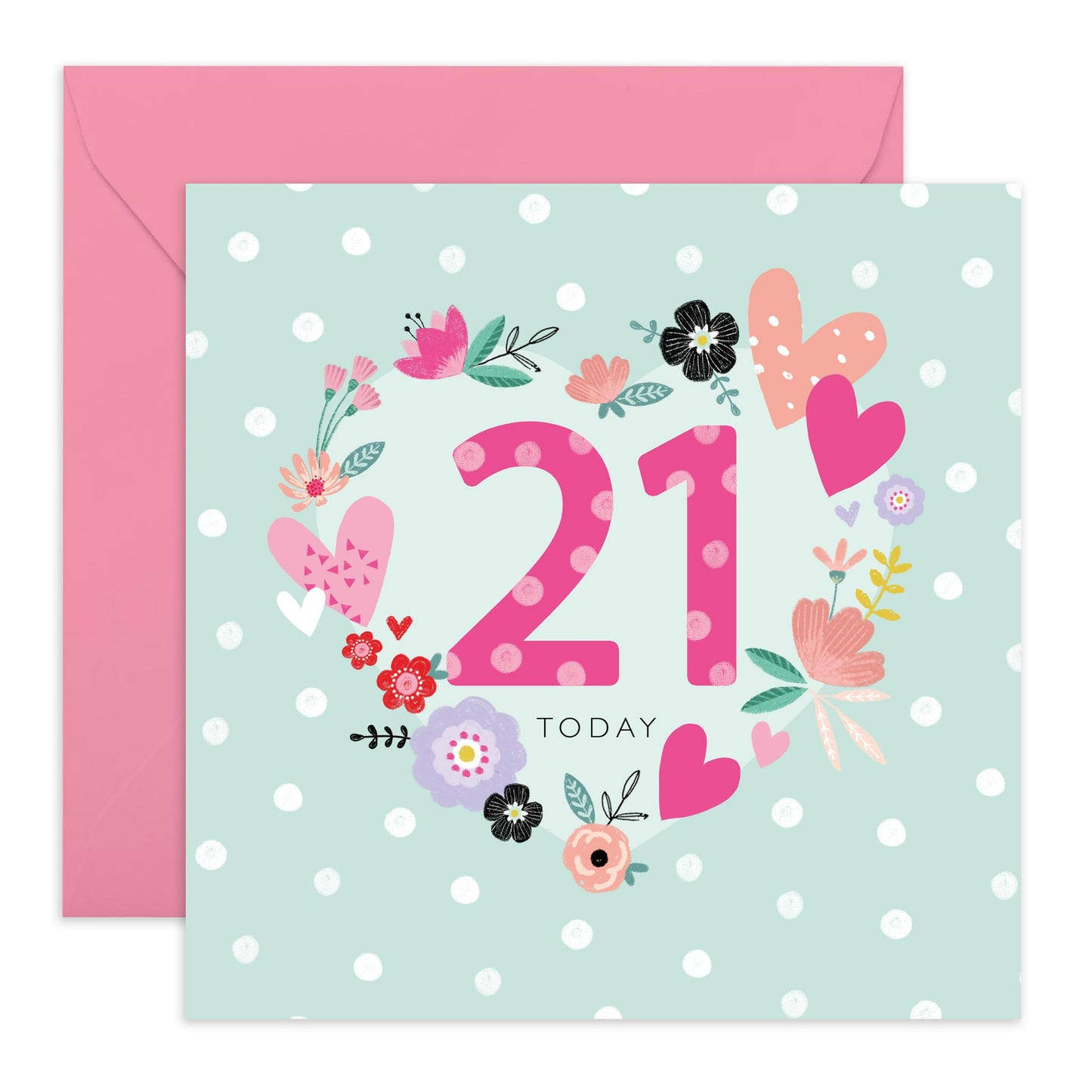 Floral Birthday Card For Her - 21st Floral Heart - Happy Twenty-first Birthday Card - Gifts For Daughter Niece - From Mum Dad - Comes With Fun Stickers By Central