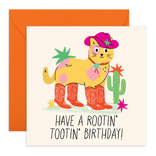 Cute Cat Birthday Card - 'Rootin Tootin Brthday' - Funny Gift for Besties, Best Friends, Mates, Buddies,Bro, Bruv, Sister, Sis, Girlfriend, Boyfriend - Cats In Boots- Comes with Fun Stickers