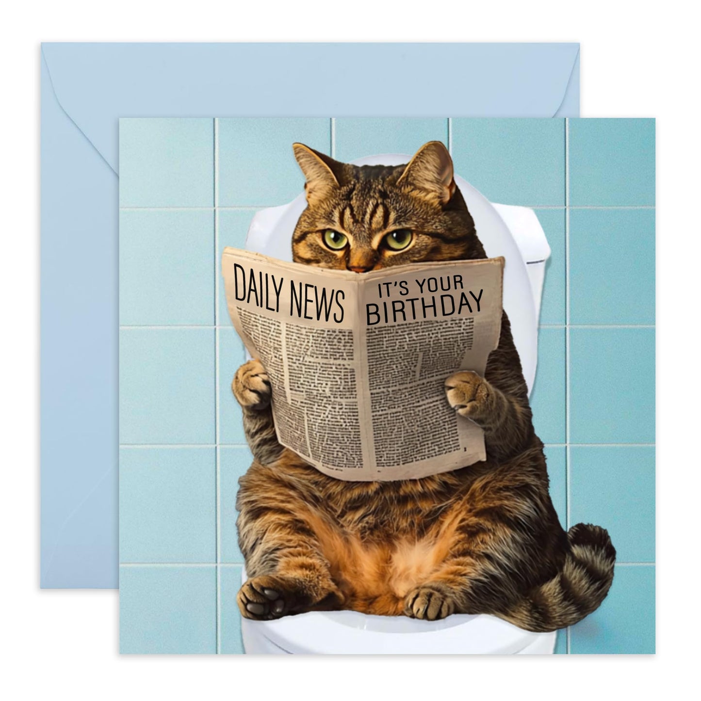 Reading Cat Birthday Card - 'Daily News Birthday Cat' - Gifts for Bruv, Mates, Best Friends, Besties, BFF, Co-workers, Colleagues, Bro, Uncle, Dad - Newspaper- Comes with Fun Stickers
