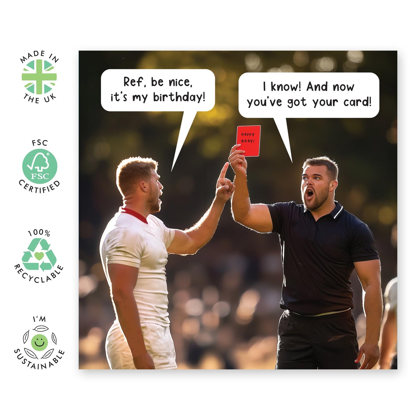 Rugby Birthday Card – Referee Giving Red Card – Gifts for Rugby Fans, Sports Lovers, Friends, Buddies, Pals, Mate, Brother, Son, Uncle, Grandpa, Dad, Husband - Comes with Fun Stickers