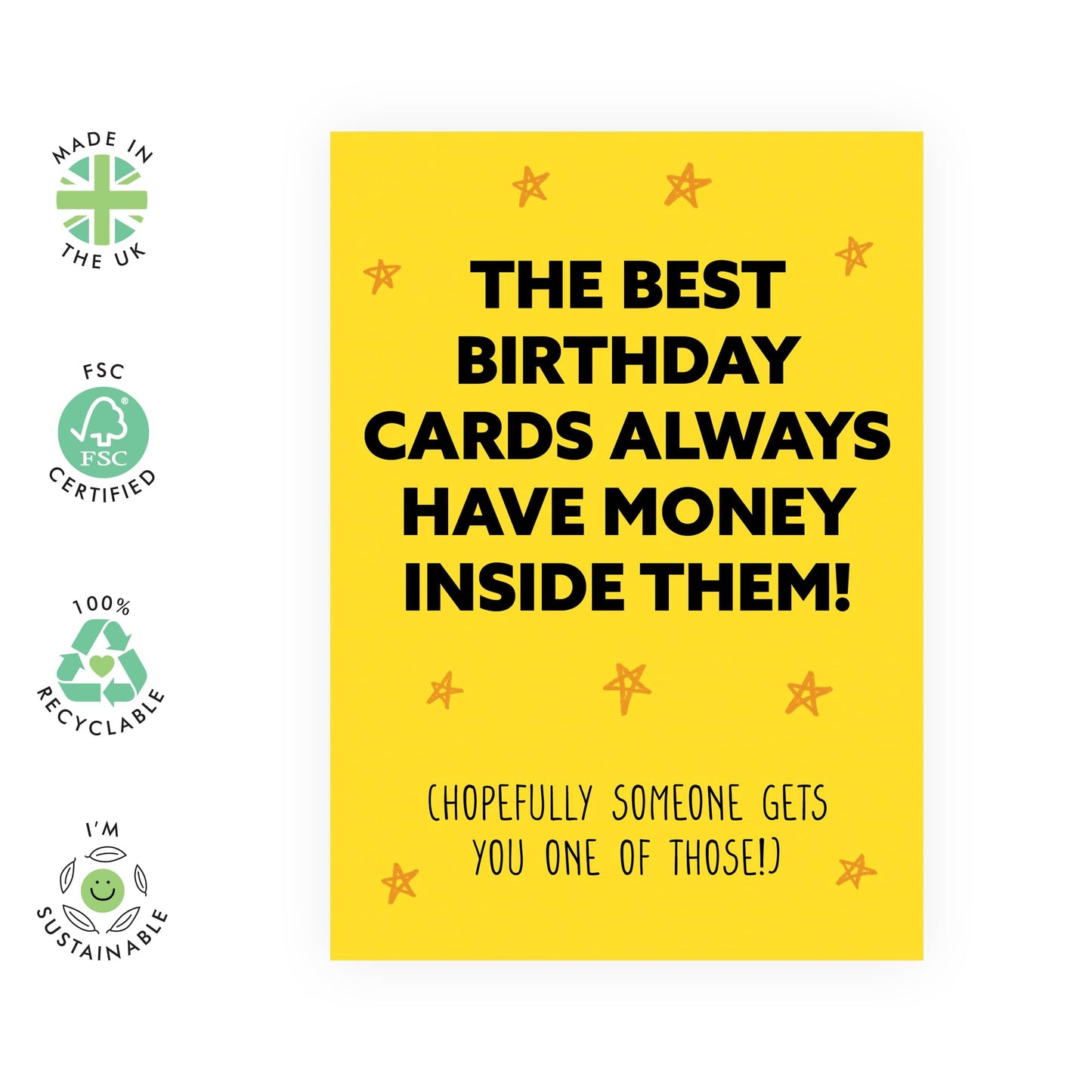 Funny Happy Birthday Card - 'Best Cards Money Inside - Gift for Friends, Buddies, BFFs, Mates, Bruv, Coworkers, Colleagues, Family - Hopefully - Comes with Fun Stickers