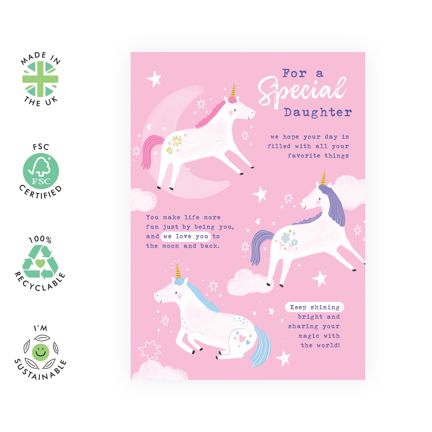 Cute Birthday Card - 'Magical Birthday Unicorns Daughter' - Sweet Gifts for Daughters, Kids, Children, Step Daughter from Mum and Dad - Flying Unicorns - Comes with Fun Stickers