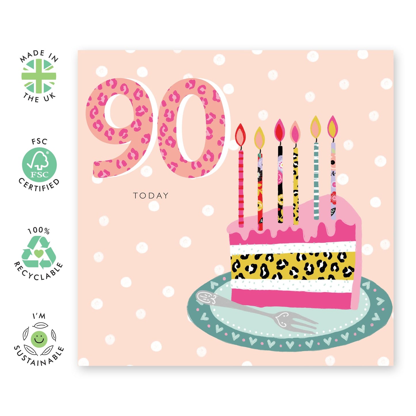 90th Birthday Card For Her - Bday Cake Candles - Happy Ninetieth Birthday Cards For Women - Gifts For Nan Aunt Mum Grandma - Ninety Year Old - Comes With Fun Stickers - By Central 23