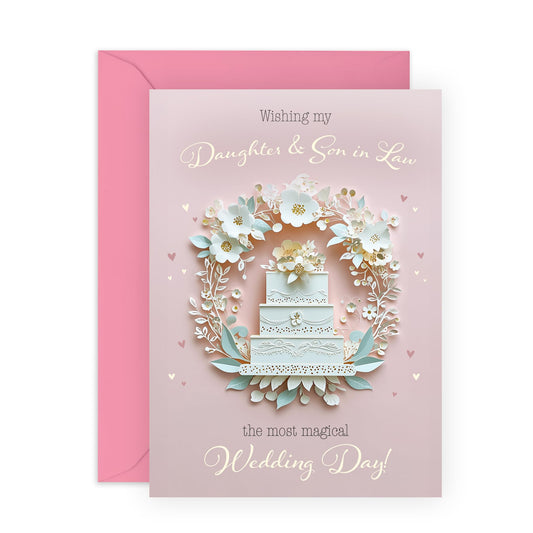 Wedding Celebration Card - 'Daughter & Son In Law' - Gifts for Groom, Bride, Her, Newly Wed, Married Couples from In Laws, Parents, Mum & Dad - Elegant - Comes with Fun Stickers
