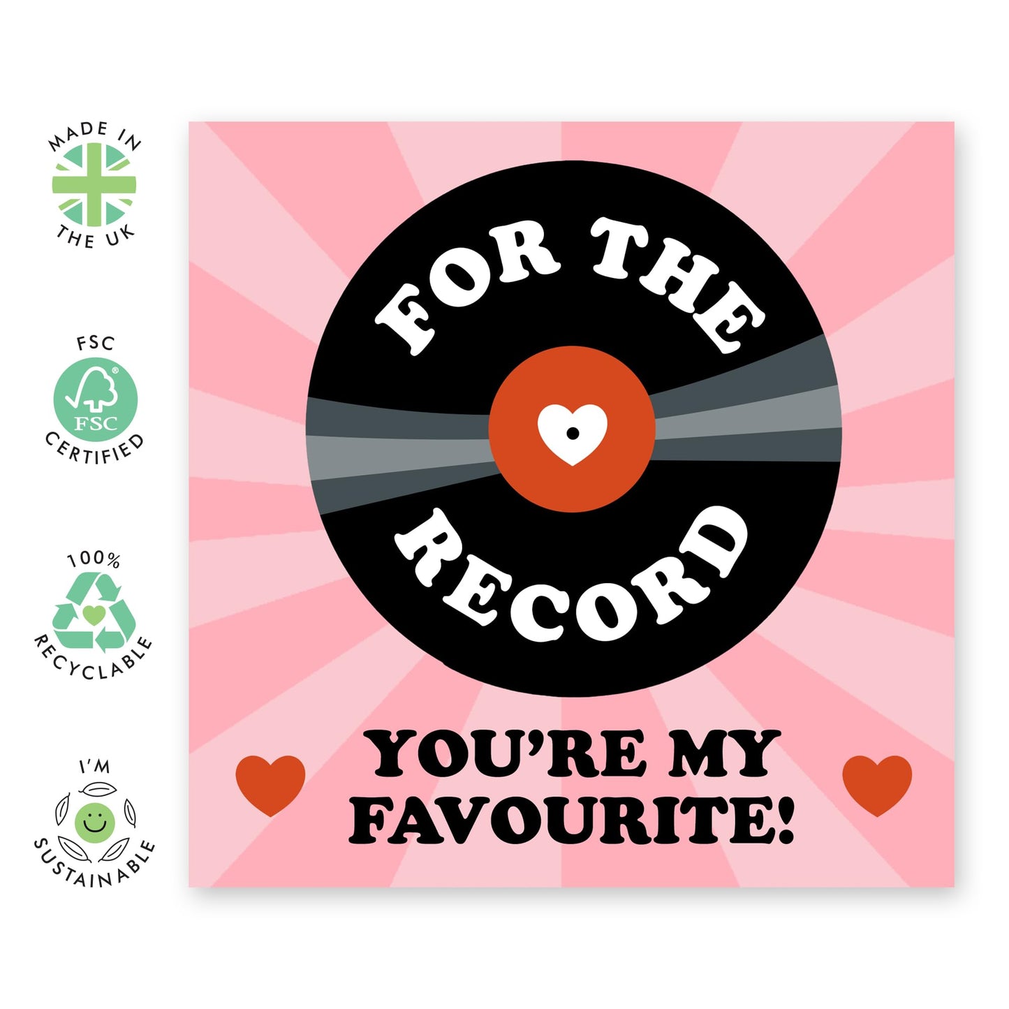 Sweet Valentines Day Card - 'For The Record' - Gifts for Wife, Husband, Girlfriend, Boyfriend, Mum, Dad, Partner, Couples - Favourite Person - Comes with Fun Stickers