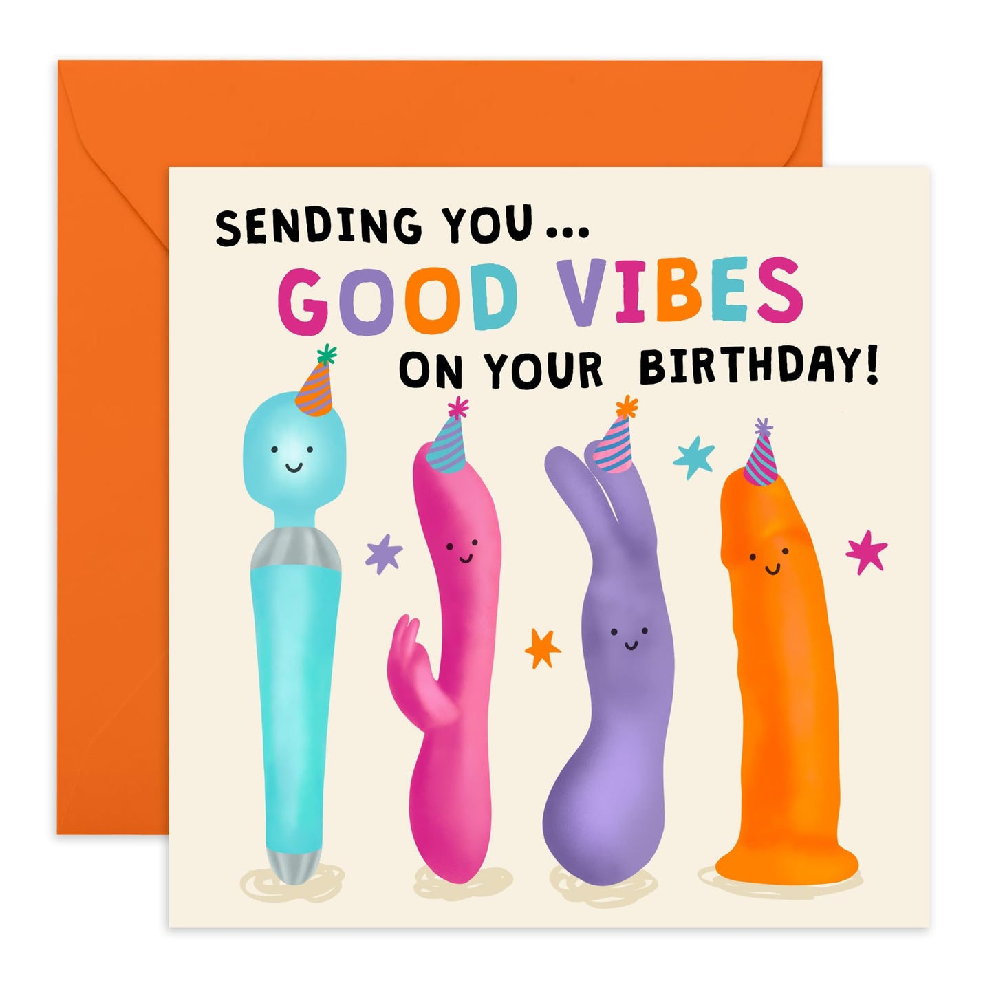 Birthday Card for Her – 'Sending Good Vibes' – Hilarious Gifts for Friends, Bestie, BFF, Girlfriend, Ladies, Women, Partner– Fun and Cheeky Design - Comes with Fun Stickers