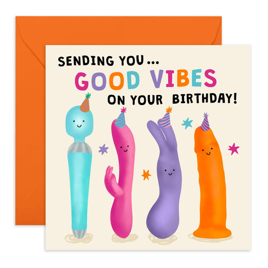 Birthday Card for Her – 'Sending Good Vibes' – Hilarious Gifts for Friends, Bestie, BFF, Girlfriend, Ladies, Women, Partner– Fun and Cheeky Design - Comes with Fun Stickers