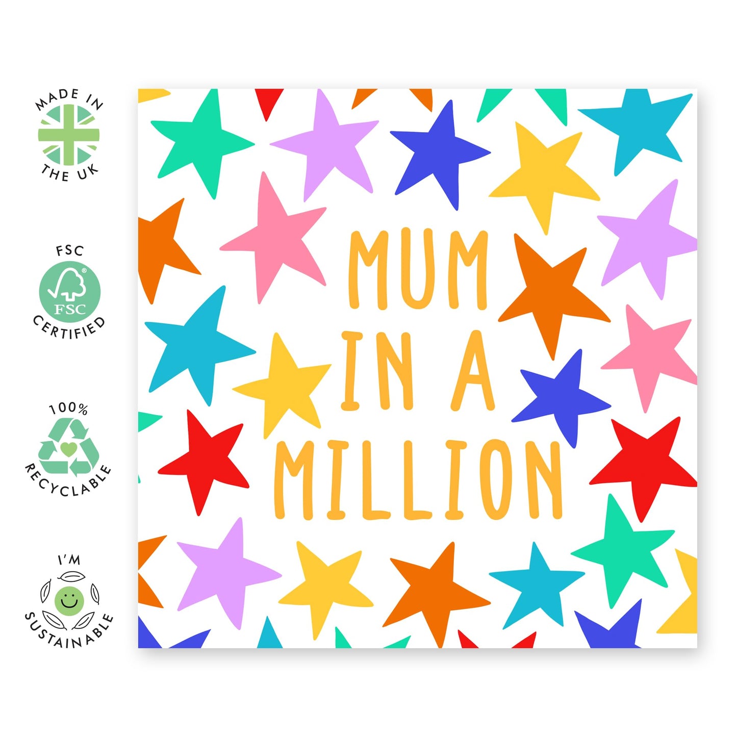Birthday Card For Mum - Mum In A Million - Colourful Rainbow Stars - Mother's Day Card Valentine's Day Appreciation Card For Her - Heartfelt Thank You Card - Comes With Stickers - By Central 23