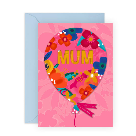 Mum Birthday Cards For Her - Pink Floral Balloons - Pretty Greeting Cards For Women - Flower Gifts For Mum Mummy Mother - Comes With Fun Stickers - By Central 23