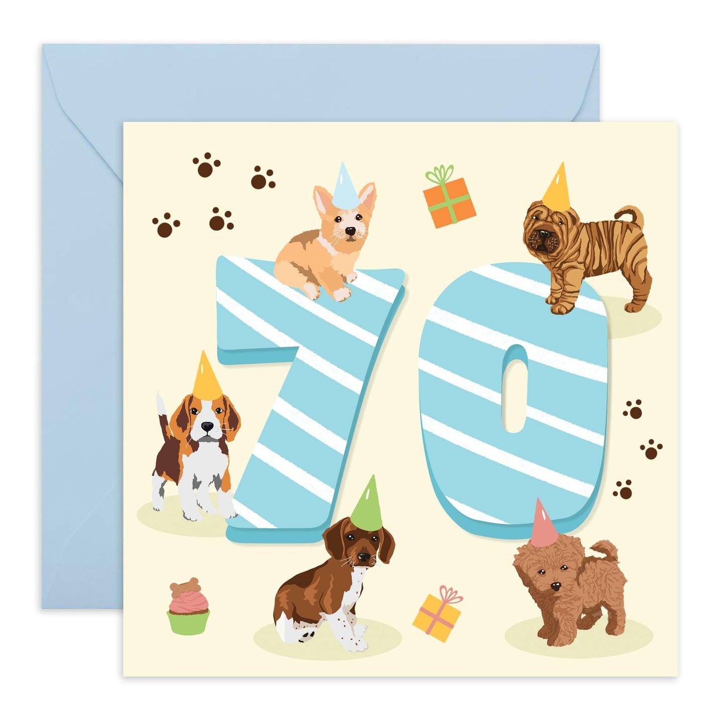 70th Birthday Card For Granddad - Puppy Birthday Age 70 - Husband Dad - Puppy Birthday Card Happy Seventieth Birthday Greeting Card Grandfather - Comes With Fun Stickers - By Central 23