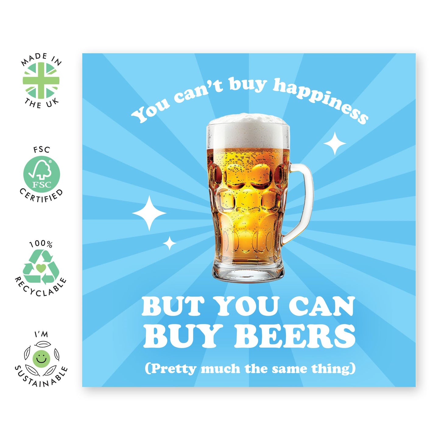 Greeting Card - 'BEER HAPPINESS' - Perfect for Celebrating with a Refreshing and Cheers-Worthy Twist - Ideal for Beer Lovers & Adding Fun, Joyful Touch to Their Day - Comes With Stickers By Central 23