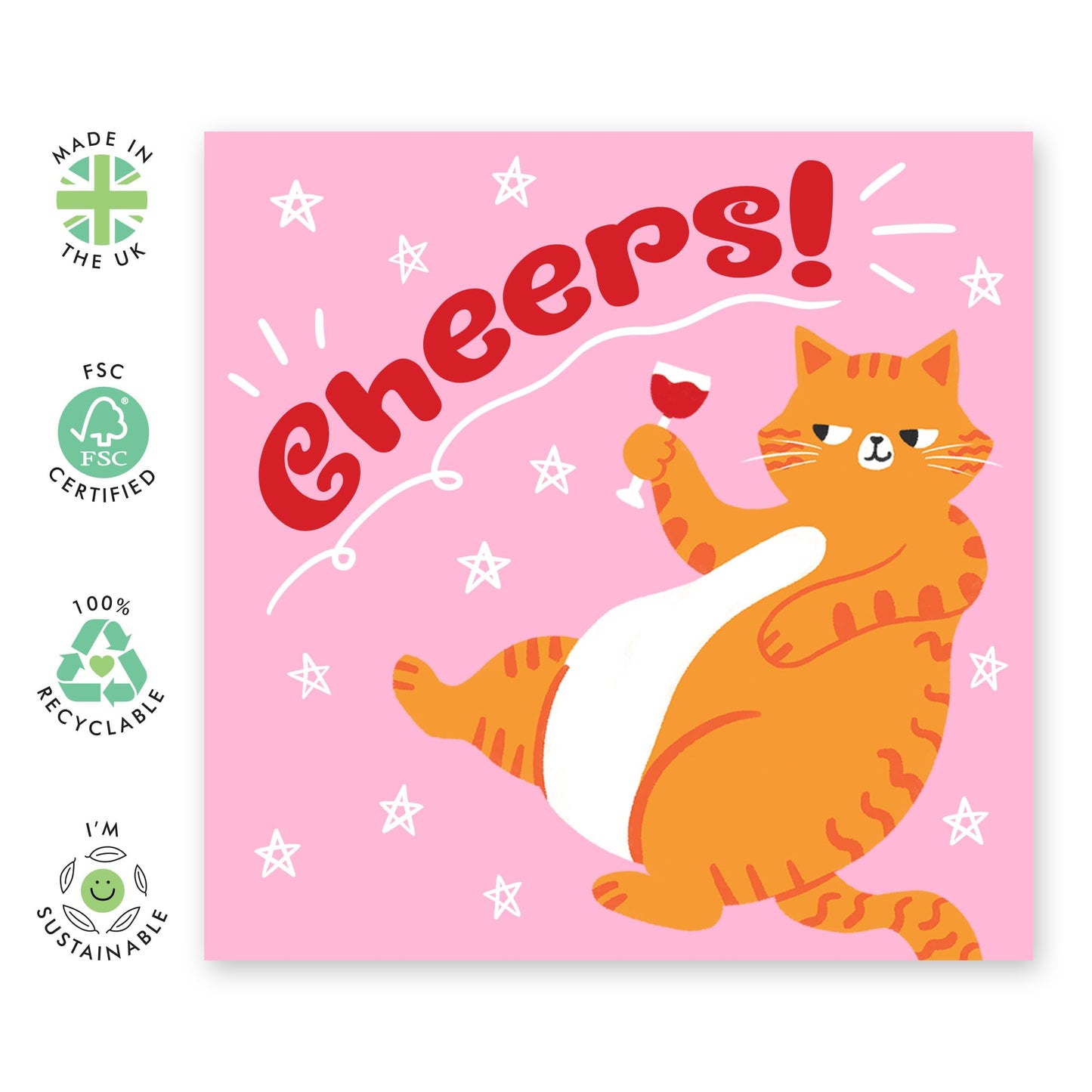 Birthday Card - Cheers Wine Cat - Funny Greeting Card For Women - Birthday Gifts For Cat Lovers - Birthday Card For Friends Pet Owners - Comes With Fun Stickers By Central 23
