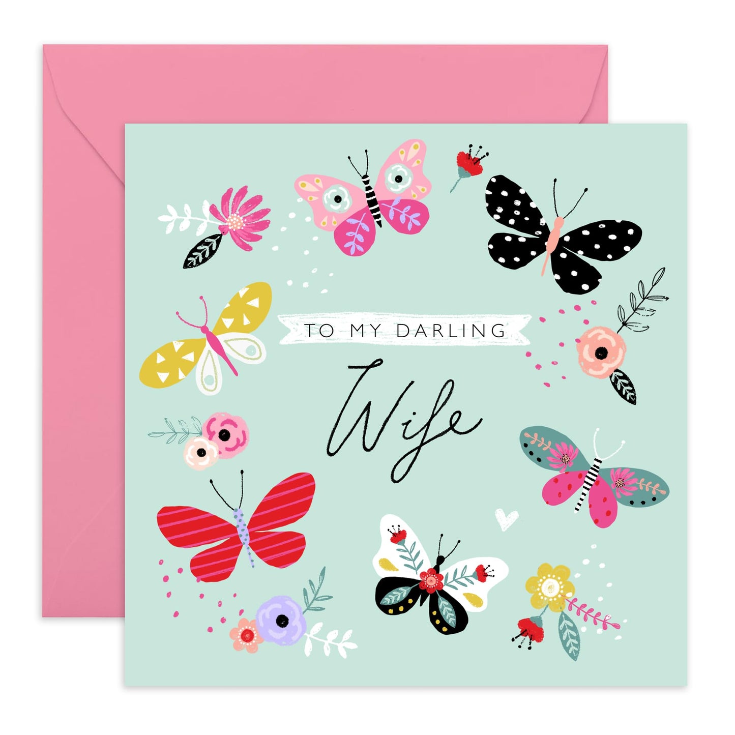 Butterfly Birthday Card For Wife - Sweet Anniversary Cards For Her Floral - I Love You Card For Women - Flower Card And Envelopes - Wife Gifts Mother's Day - Comes With Cute Stickers By Central 23