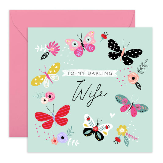 Butterfly Birthday Card For Wife - Sweet Anniversary Cards For Her Floral - I Love You Card For Women - Flower Card And Envelopes - Wife Gifts Mother's Day - Comes With Cute Stickers By Central 23