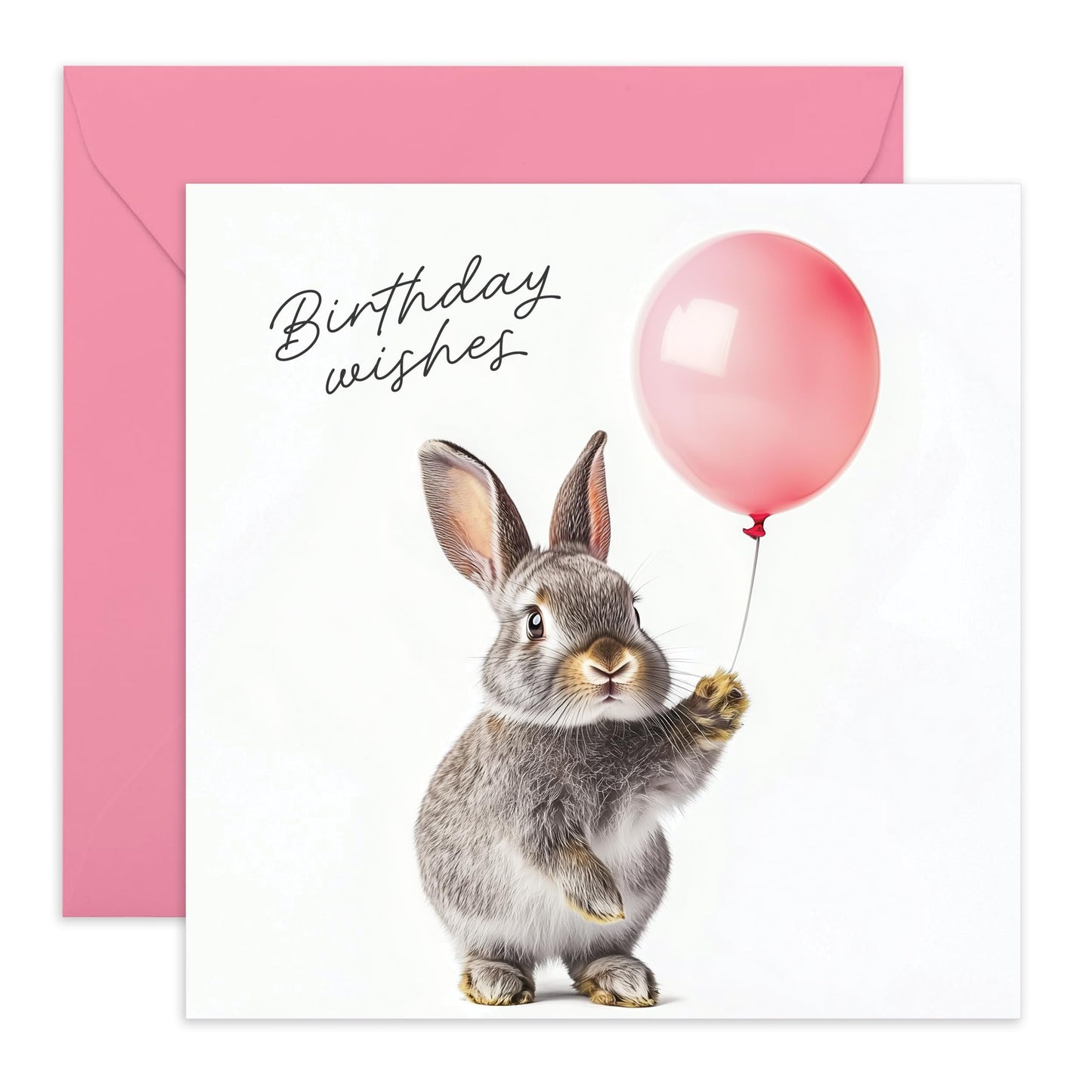 Bunny Happy Birthday Card - 'Birthday Wishes Balloon' - Gifts for Mum, Aunt, Grandma, Sisters, Friends, Besties - Bunny & Balloon - Comes with Fun Stickers