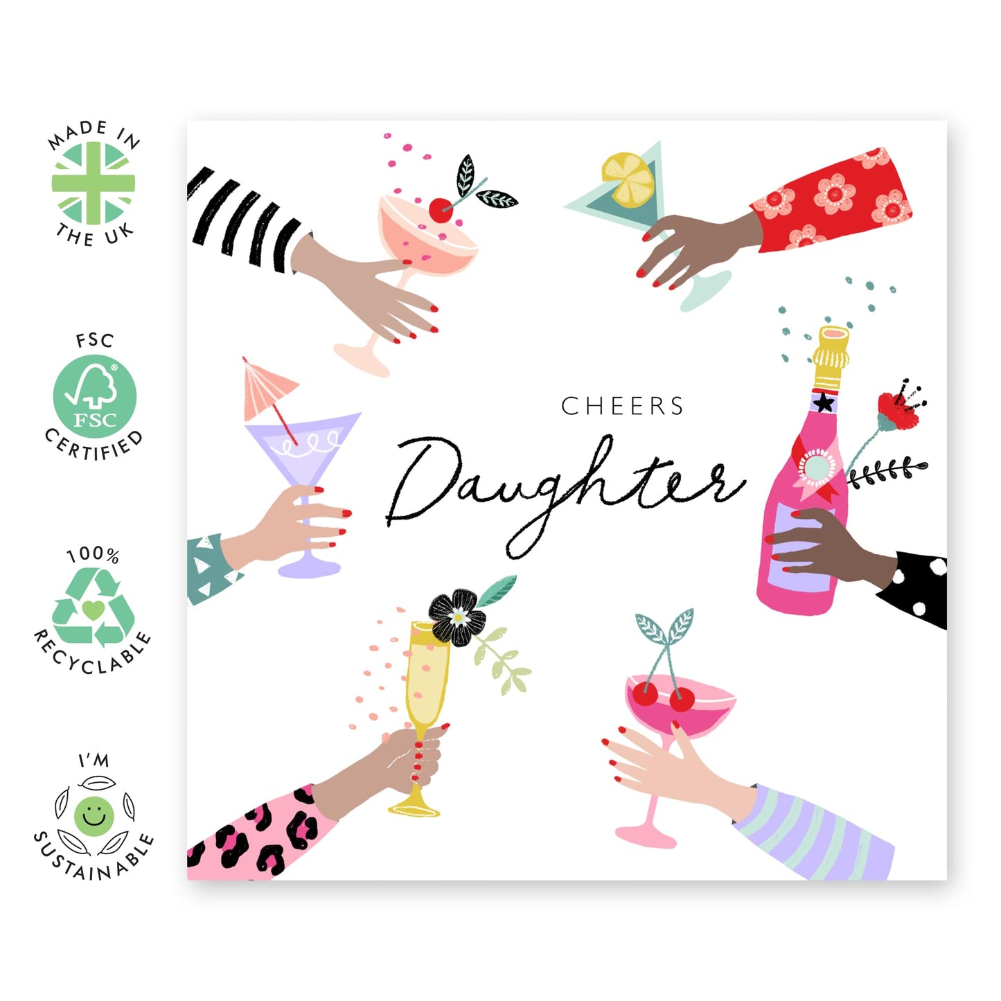 Birthday Card For Daughter - Cheers Daughter! - Cheer Up Gifts For Women - Greeting Cards Birthday Female - Floral Love Cards For Her - Gifts For Girls - Comes With Stickers By Central 23