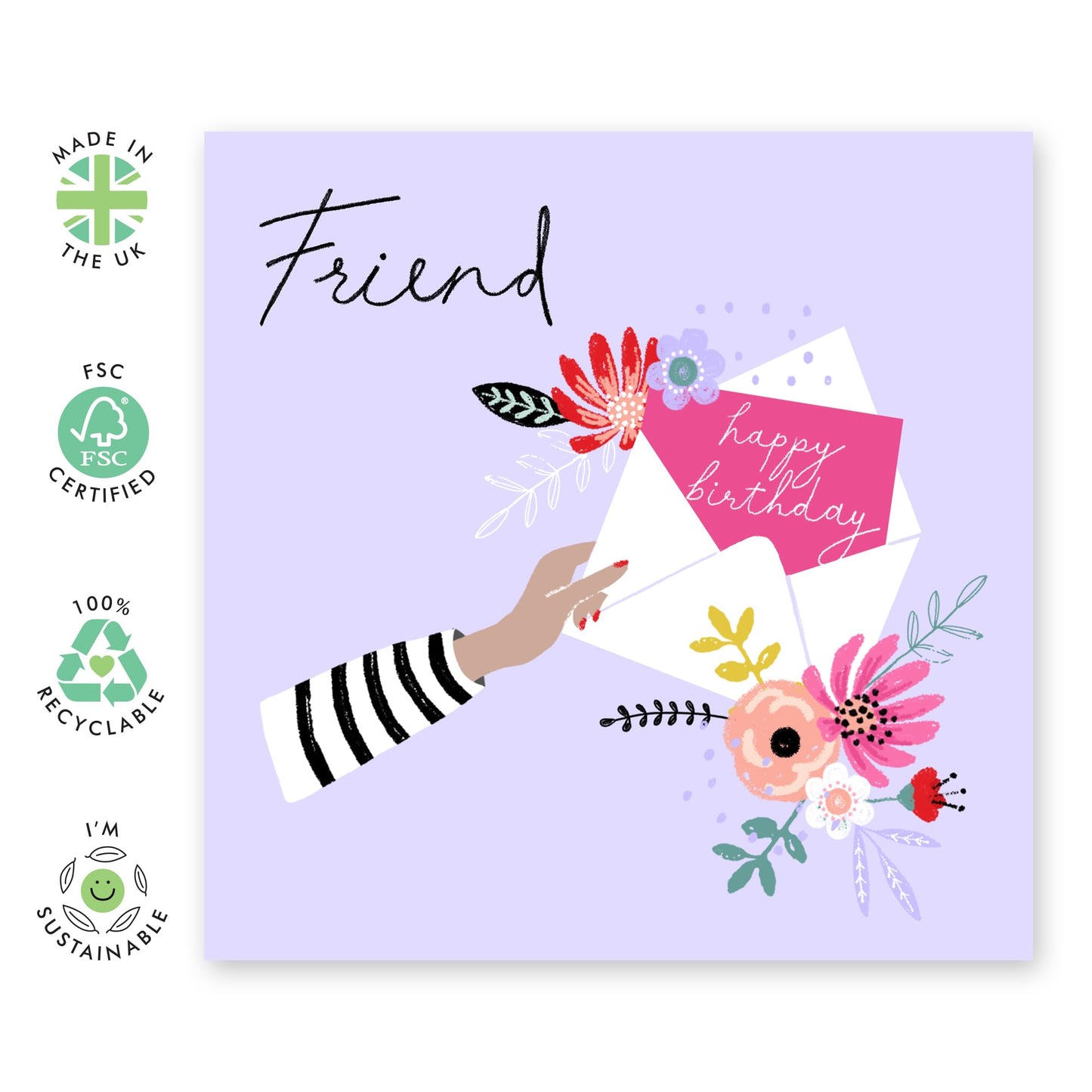 Happy Birthday Card For Her - Female Friends Birthday Cards - Purple Lilac Floral Cards - Friend Gifts For Women - Comes With Fun Stickers - By Central 23