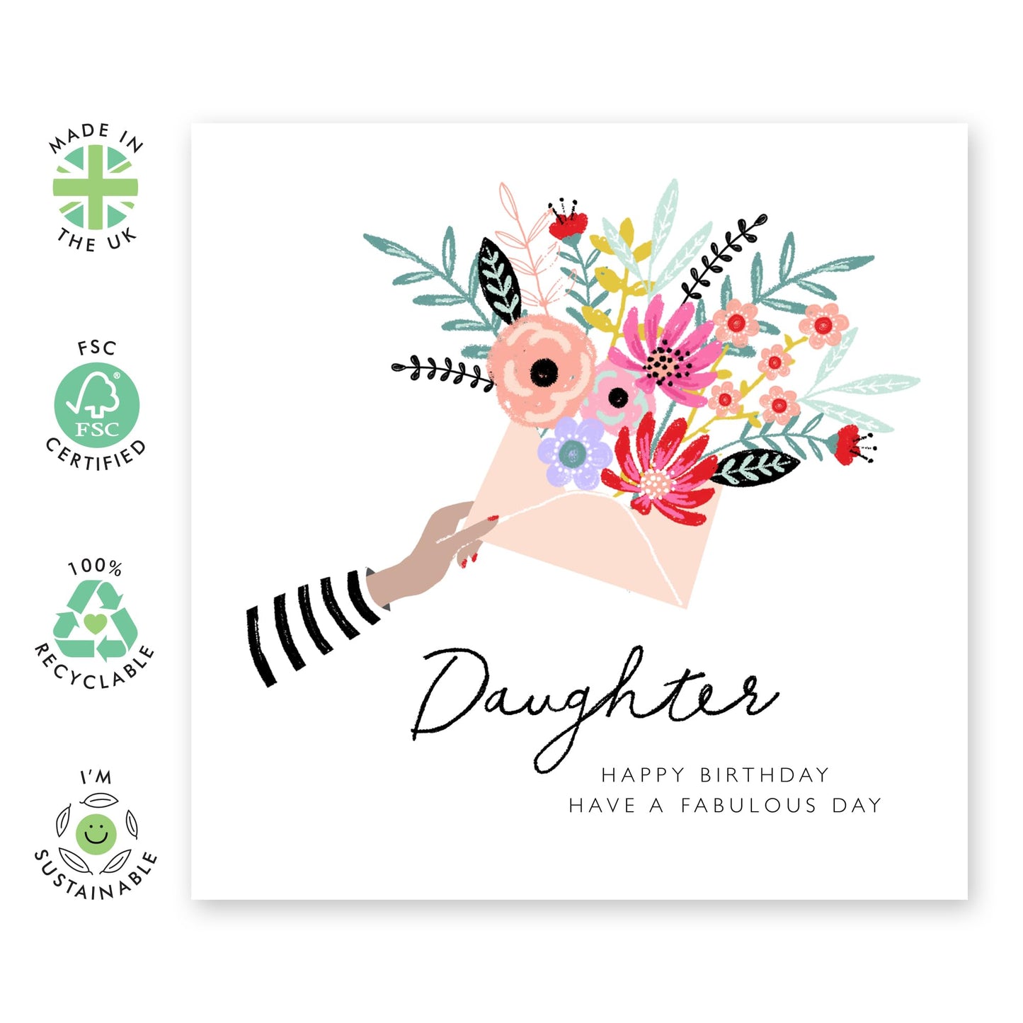 Birthday Card For Daughter - Have A Fabulous Day - Floral Birthday Cards For Women - Sweet Gifts For Her Female - Mothers Day Love Cards For Her - Comes With Stickers By Central 23