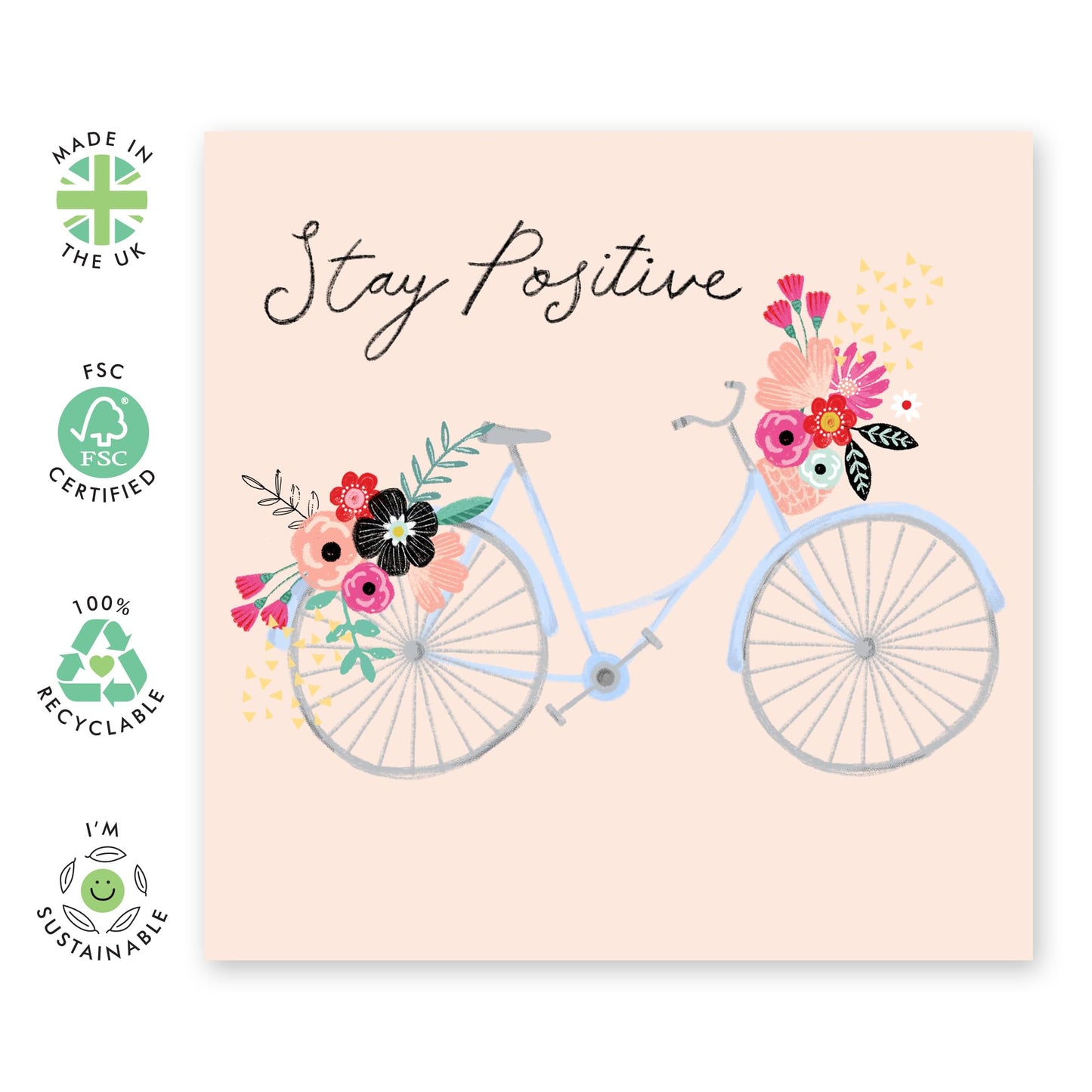 Stay Positive Cards And Envelope - Get Well 20 - Speedy Recovery Him Her - Encouragement Cards For Men Women - Floral Greeting Card - For Girl Friends - Comes With Stickers - By Central 23