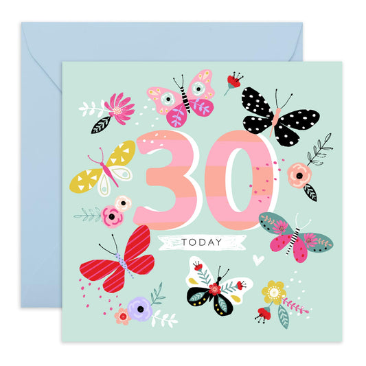 30th Birthday Card For Women - 30th Birthday Butterflies - Wife - Mum - Sister - Sweet Birthday Card - Happy Thirtieth Birthday Greeting Card Female Friends - Comes With Stickers By Central 23