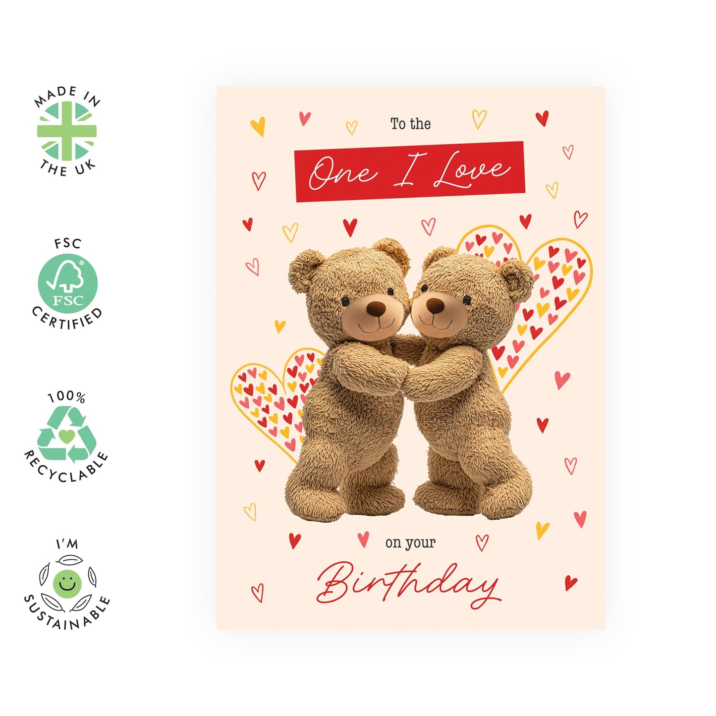 Happy Birthday Card for Him or Her - 'Bear One I Love Birthday' - Gifts for Wife, Husband, Spouse, Girlfriend, Boyfriend, Babe, Darling - Sweet Hugs - Comes with Fun Stickers