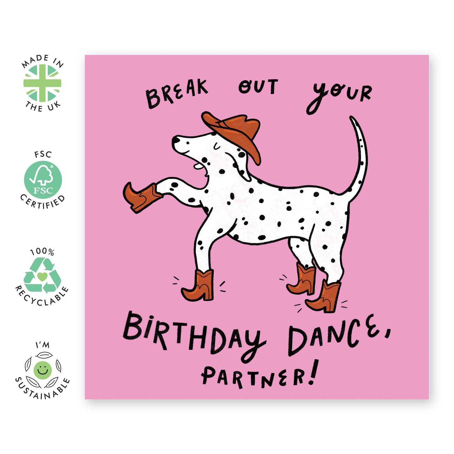Cowboy Birthday Card - 'Cowboy Dog Partner' - Quirky Gift for Best Friends, BFFs, Sisters, Sis, Cowgirls, Bestie, Mates, Bruv - Party & Dance - Comes with Fun Stickers