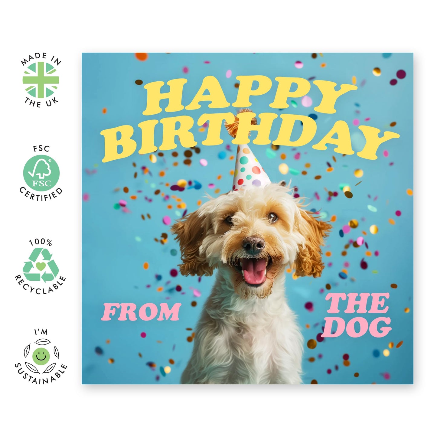 Dog Birthday Card - Happy Birthday From The Dog - Funny Birthday Cards For Men Women - Gift For Fur Parents Dog Mum Or Dad - Greeting Cards From Pet - Comes With Stickers - By Central 23