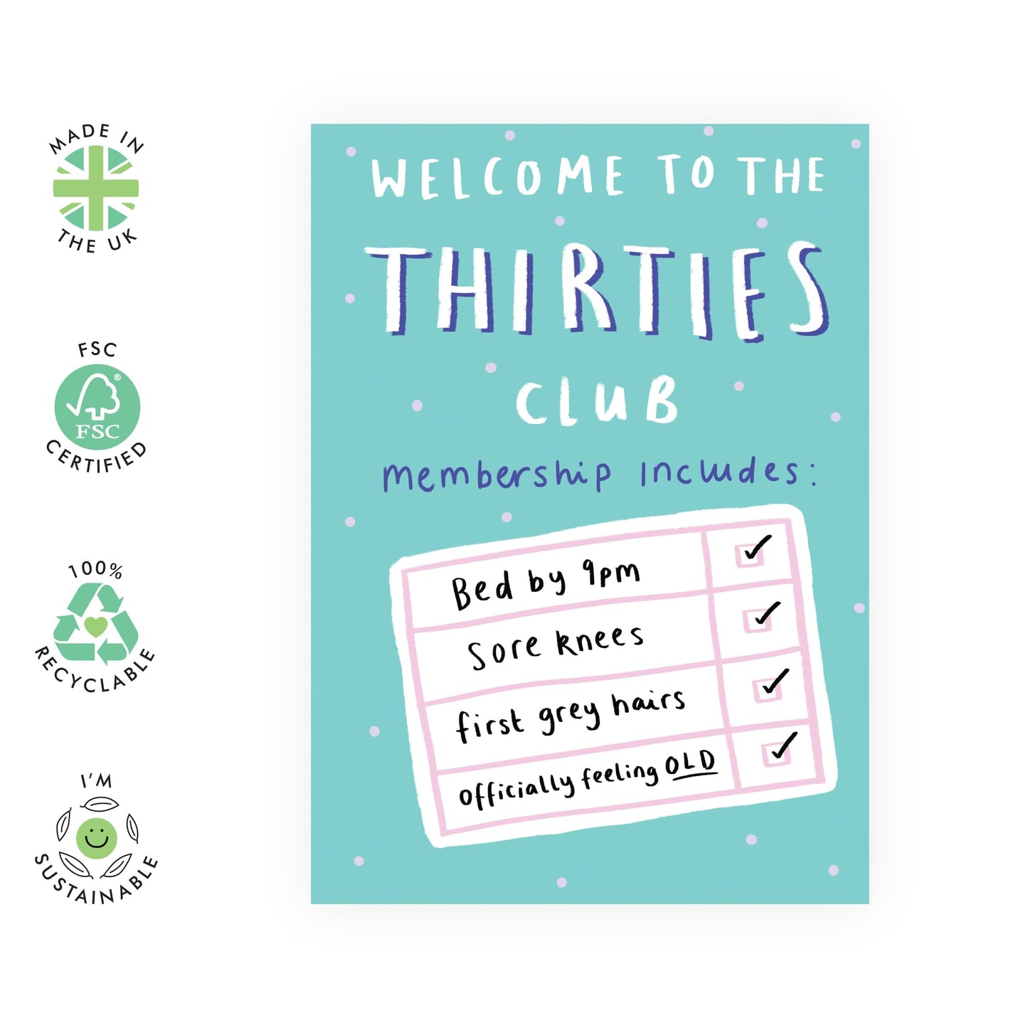 Funny 30th Birthday Card - 'Thirties Club' - Presents for Friend, Best Buddies, Mate, Colleagues, Bestie, Neighbours, Family, Relative, Cousin - Checklist - Comes with Fun Stickers