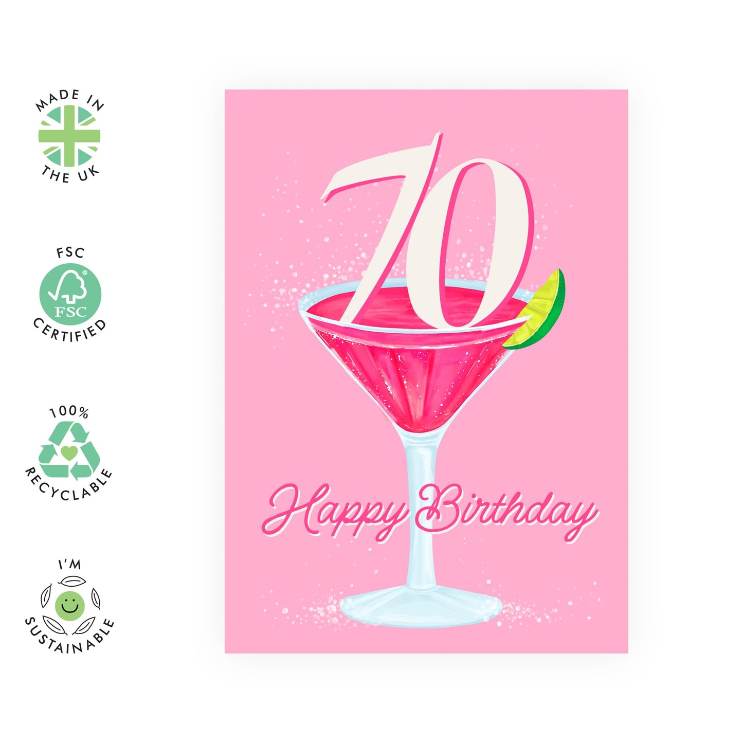 Elegant Birthday Card For Women Age 70 - Cocktail Happy 70th Birthday - Happy 70th Birthday Cards - Gifts For Friends Aunt Mum - Comes With Fun Stickers By Central 23