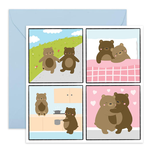 Living With You Anniversary Card - 'Bears In Love' - Gifts for Beautiful Spouse, Married Couples, Other Half, Darling, Her, Mothers - Sweet Brown Bears - Comes with Fun Stickers