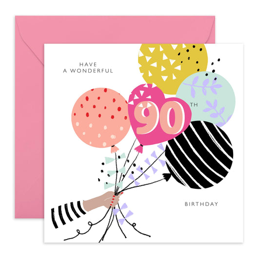 Birthday Card For Her 90th - Happy Birthday Greeting Cards For Ninety Year Old Women - Grandma Birthday Card - Elegant Gifts For Mum Wife Nan - Comes With Stickers By Central 23