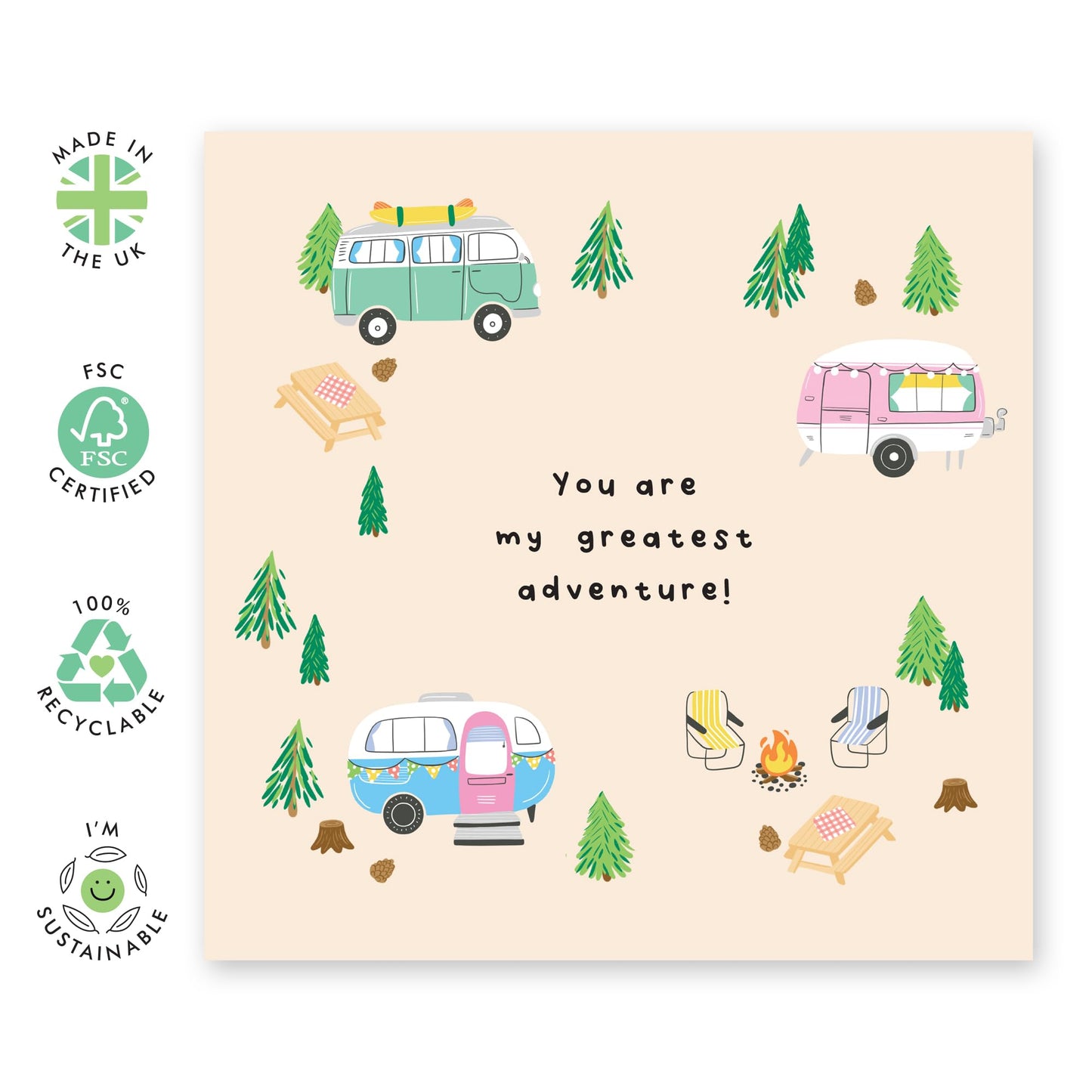 Romantic Camping-Themed Love Card – ‘My Adventure'– Greeting Card for Partners, Couples, Backpackers, Campers, Wife, Husband, Girlfriend, Boyfriend, Him, Her - Anniversary Ideas -Comes with Stickers