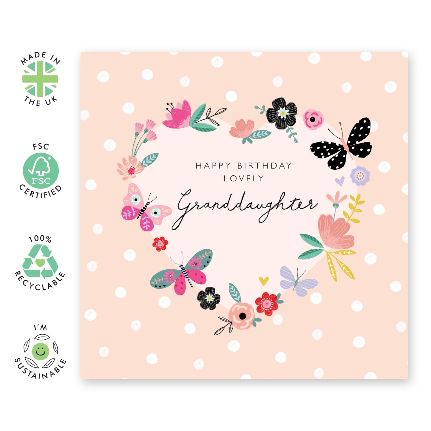 Happy Birthday Granddaughter Card For Her - Flowers Hearts And Butterflies - Pretty Floral Birthday Cards For Girls Teens - Granddaughter Gifts For Women - Comes With Fun Stickers By Central 23